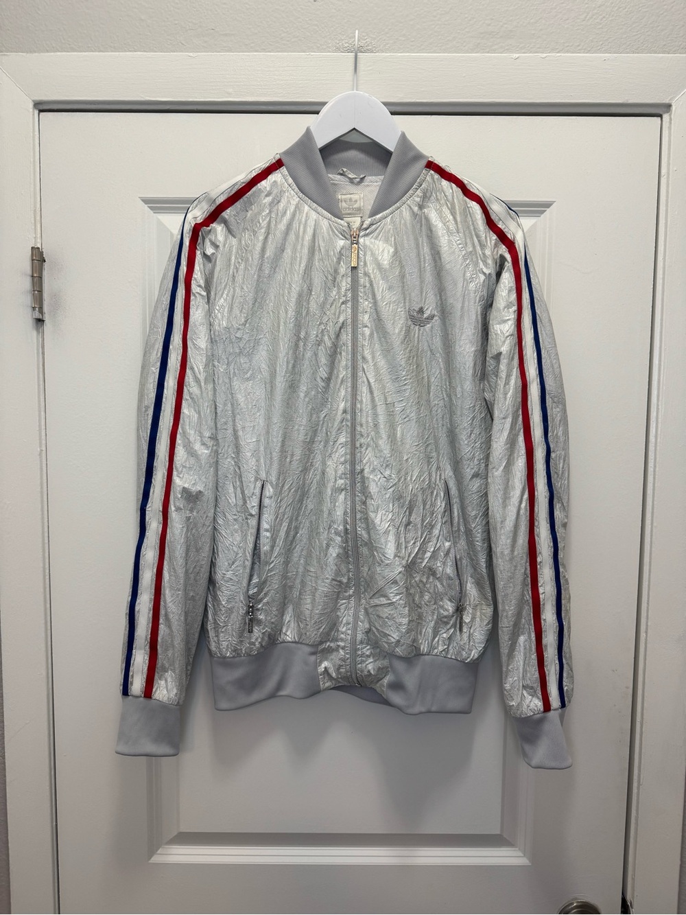 Adidas Track Jacket Silver White Red Blue Stripes